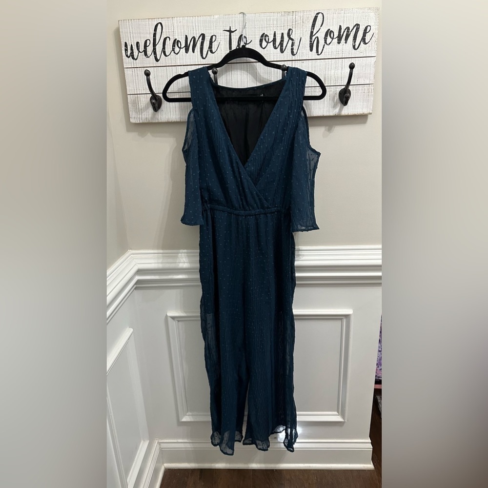 MINKPINK Turquoise Swiss Dot Cold Shoulder Jumper size S - Picture 8 of 12